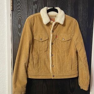 Levi's Women’s Premium Heritage Sherpa Trucker Tan Corduroy Jacket Small